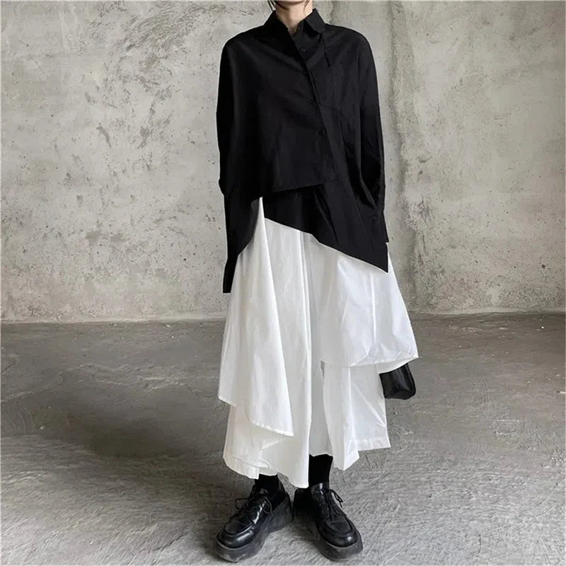 Territory Gothic Asymmetrical Cargo Skirts Women Streetwear Punk Irregular High Waist A Line Pleated Skirt Korean Hip Hop Midi Skirt