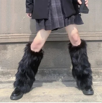 Territory Kawaii Bow Knot Leg Warmers Thickened Imitation Rabbit Fur Women Leggings Boots Cover Lolita Punk Harajuku Party Accessories