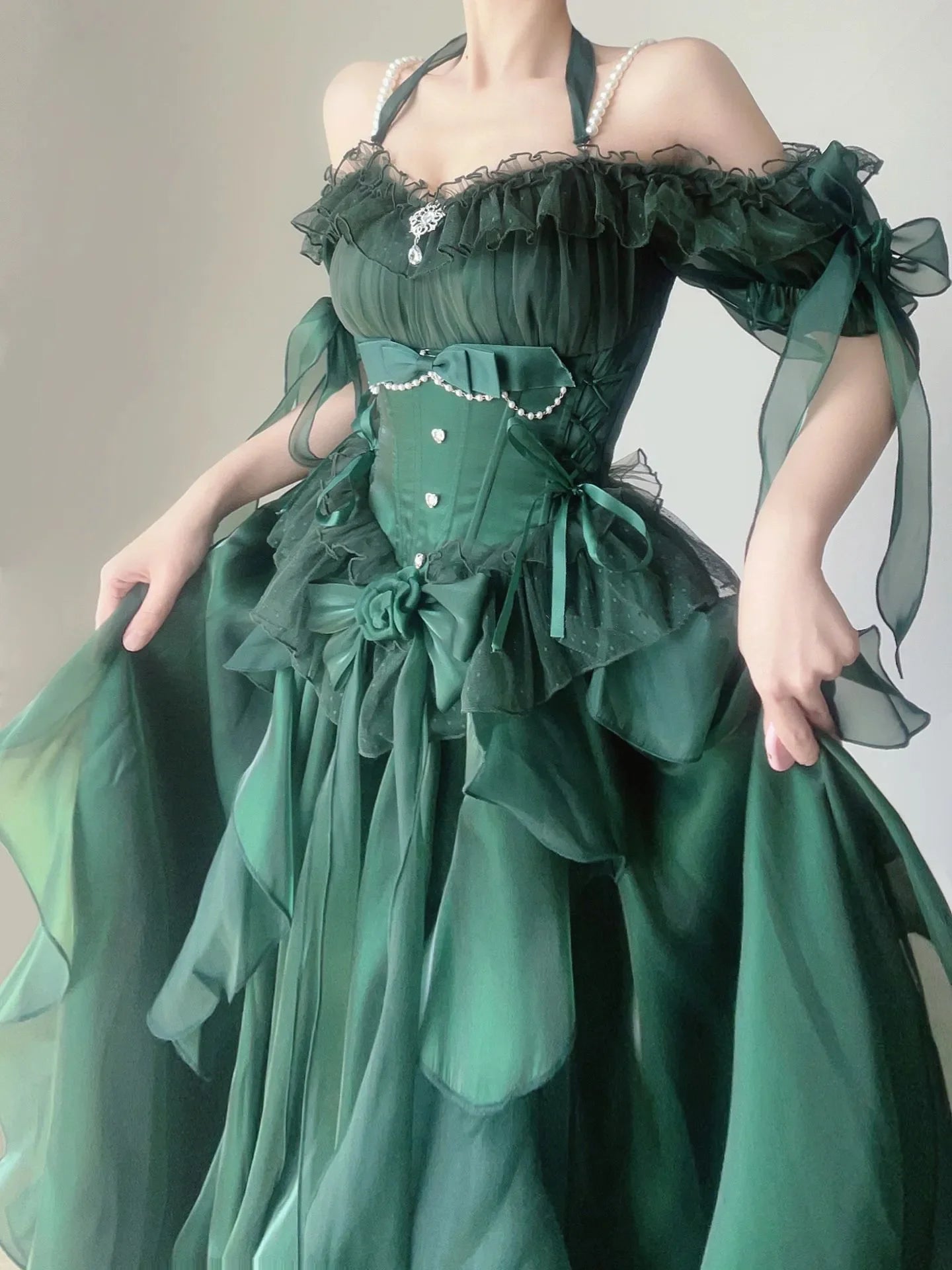 Territory Green Flower Wedding Dress Cos Lolita Dress Op Dress Lolita Heavy Industry Trail Puffy Princess Dress Lolita