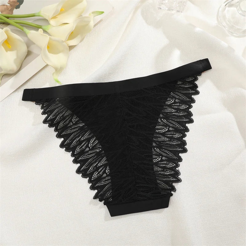 Territory Floral Pattern Perspective Breathable Panties Women Low Rise Underwear Adjustable Waist Seamless Fabric Splicing Lace Lingerie