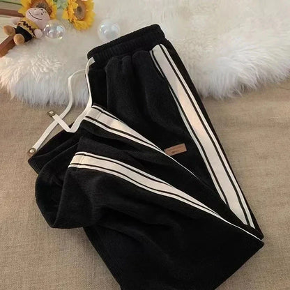 Territory Corduroy Striped Sweatpants Women Streetwear Thick Wide Leg Pants Y2K Harajuku High Waist Casual Joggers Korean Baggy Trousers