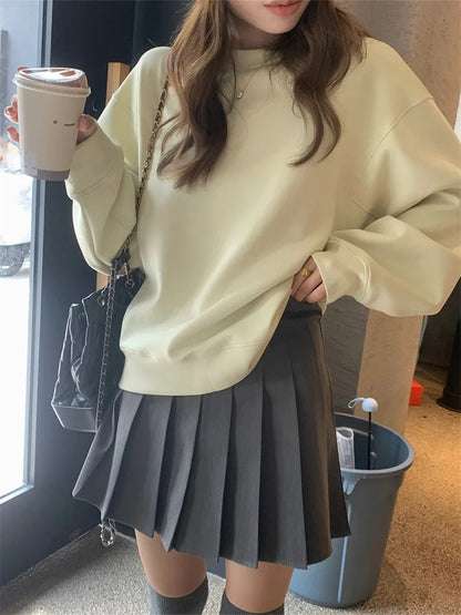 Territory All Match Sweatshirts Women Loose Solid Autumn Chic High Street OL Casual Full Sleeve Minimalist Office Lady New