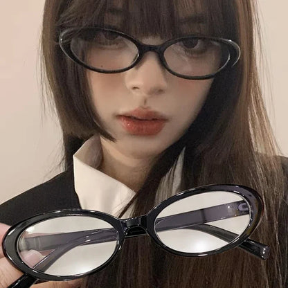 Territory Black Oval Frame Glasses Women Y2K Girls Retro Narrow Spectacles Vintage Computer Reading Goggles Anti-Blue Light Eyewears