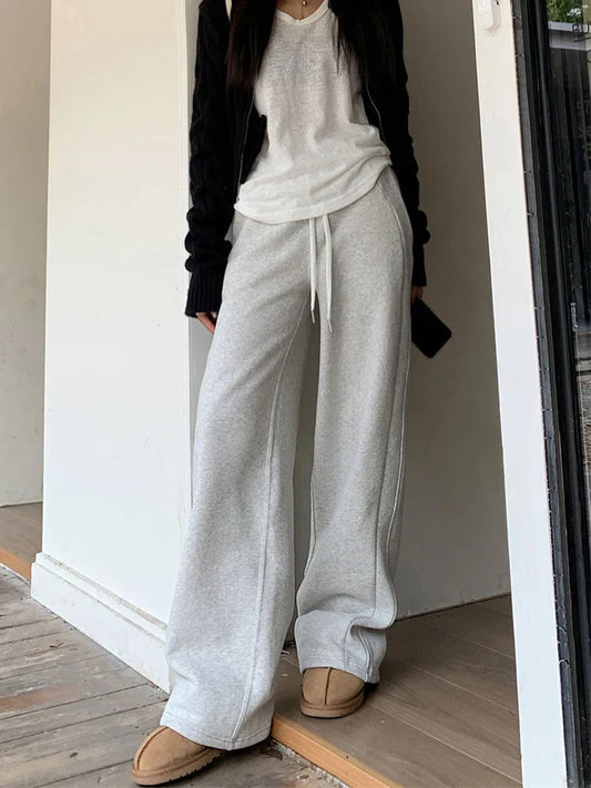 Territory Harajuku Casual Sweatpants Women Loose High Waist Solid Pants Korean Streetwear Simple Lace Up Vintage Straight Trousers