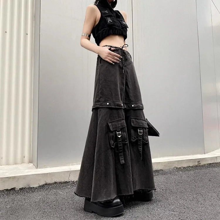 Territory American Style High Waist Skirt for Women 2024 Autumn Heavy Vintage Denim Skirts Y2k Grunge Mid-length Loose Faldas Mujer Jupe