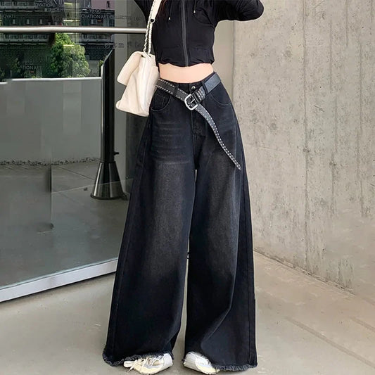 Territory Hot Girl Baggy Jeans Femenina Y2k Street vintage Washed To Make Old Fried Straight Wide-Leg Denim Pants For Women