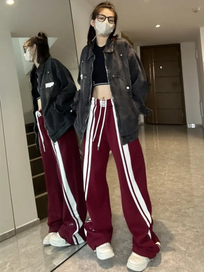 Territory Harajuku Baggy Sweatpants Women Hip Hop Style Y2k Streetwear Wide Striped Joggers Oversized Female Red Sports Trousers