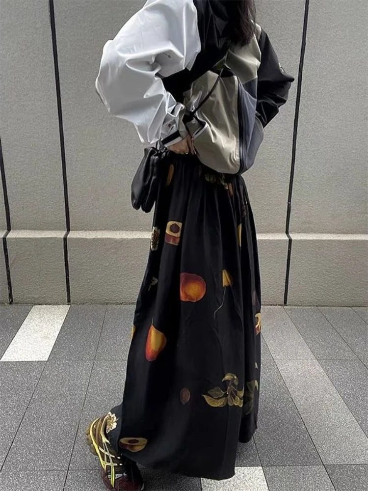 Territory Fashion Vintage Skirts for Women Print Design Aesthetics High Waist Long Skirt Spring Autumn Casual Loose All Match Clothing