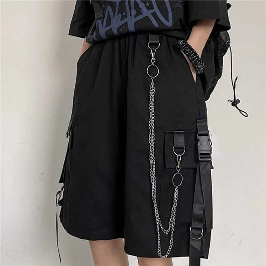 Territory Cargo Shorts Women Summer Beach  with Chain Black Hip Hop Streetwear Casual Female Sportswear Alt Pants Aesthetic