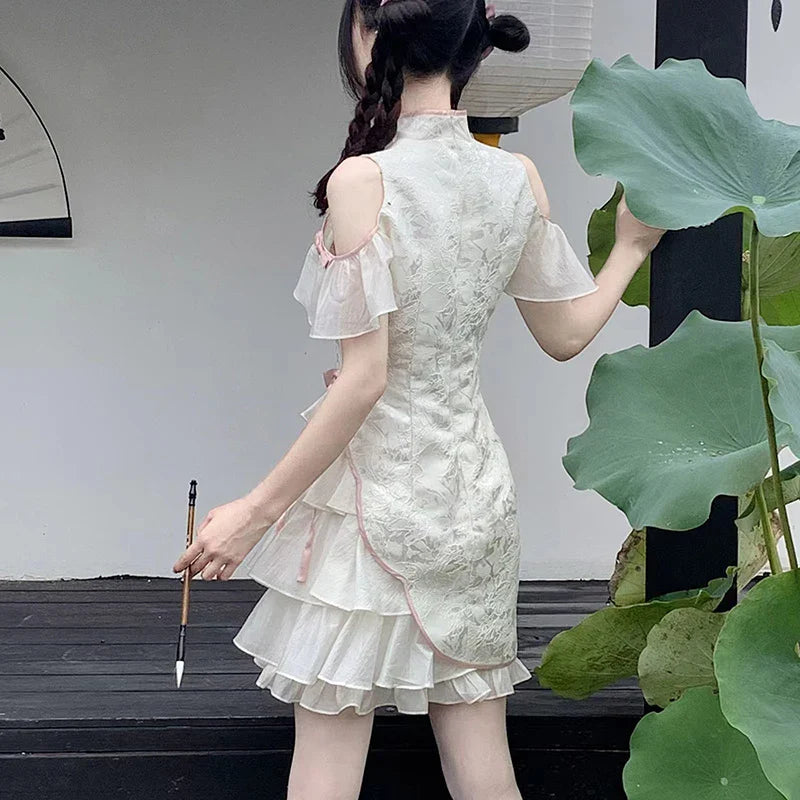 Territory Hot Girl Lace Kwawaii Women Dress Vintage Cheongsam Sweet Slim Lolita Gothic Girls Fashion Harajuku Sexy Aesthetic Female Dress