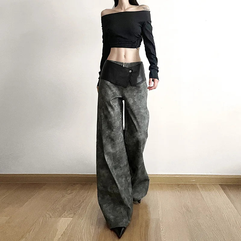 Territory Classic Vintage All-match Casual Trendy Cool Youth Vitality Women's Patchwork Gender-free Wide Leg Pants Trousers