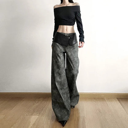 Territory Classic Vintage All-match Casual Trendy Cool Youth Vitality Women's Patchwork Gender-free Wide Leg Pants Trousers