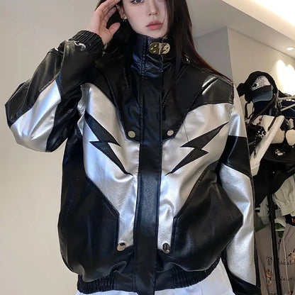 Territory Jacket Bomber Black Women Varsity New Outerwear Leather Jackets Lightning American Y2k Racing Oversize Baseball Jacket