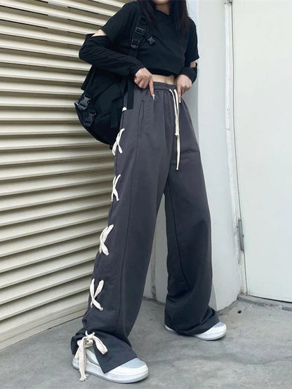 Territory Harajuku High Waist Women Bandage Wide Leg Pant Korean Loose Streetwear Trousers Fashion Hip Hop Student Casual Pants New