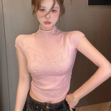 Territory  Y2K Cropped Tops Women Harajuku Sweet Sexy Knitted Sweater Pink Jumper Korean Elegant Pullover Streetwear Butterfly