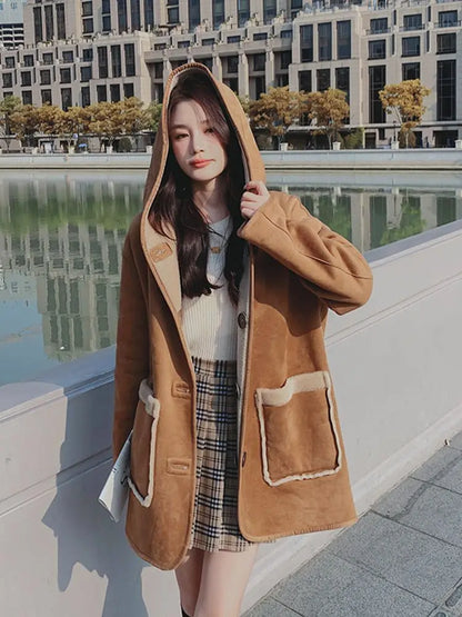 Territory Korean Lambswool Reversible Coat Lazy Wind Jacket Women'S Tide Ins Winter Grain Lamb Wool Version Plus New