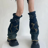 Territory Punk Gothic Cross Denim Leg Warmers Harajuku Boot Cuffs Sock Y2K Star Strap Leg Covers Personalized Calf Socks Y2k Accessories