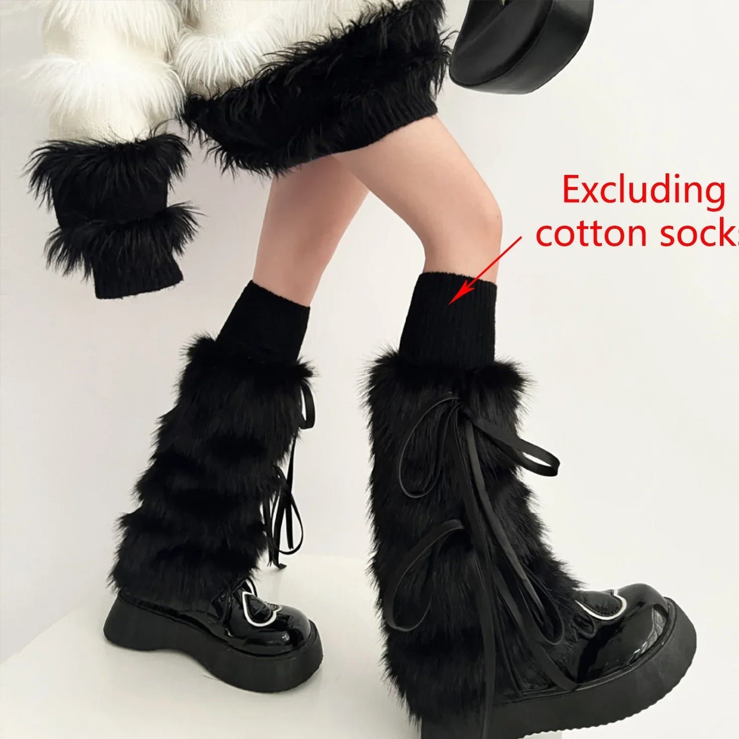 Territory Kawaii Bow Knot Leg Warmers Thickened Imitation Rabbit Fur Women Leggings Boots Cover Lolita Punk Harajuku Party Accessories