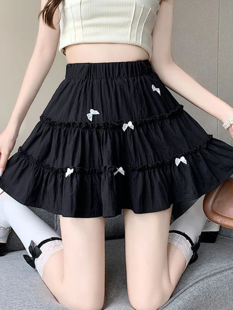 Territory Aesthetics Skirts Bow Ruffles Patchwork Summer Thin High Waist Mini Skirt Sweet Preppy Style All Match Women's Clothing