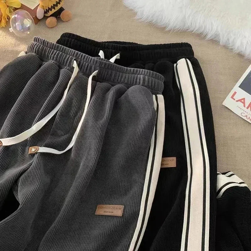 Territory Corduroy Striped Sweatpants Women Streetwear Thick Wide Leg Pants Y2K Harajuku High Waist Casual Joggers Korean Baggy Trousers