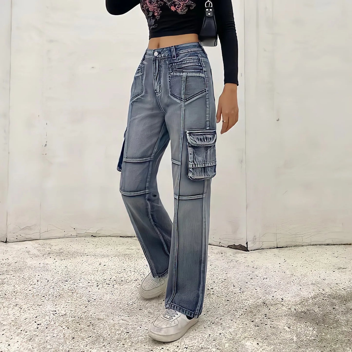 Territory Low Waist Sexy Baggy Jeans Blue Cargo Pants Women Korean Fashion Vintage 90s Y2k Streetwear Punk Commute Straight Denim Trousers