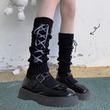 Territory JK Candy Color Bow Leggings Women Girls Gothic Plaid Ribbon Strap Long Socks Lolita Knitted Cuffs Ankle Leg Warmer Stockings