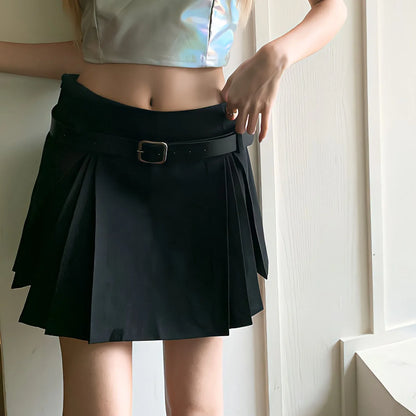 Territory American Retro Style High Waist Solid Color Pleated Skirts Y2k Summer Black Tennis Japanese Harajuku Korean Mini Skirt Short