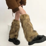 Territory Punk Faux Fur Leg Warmers Vintage Imitation Retro Modern Y2k Winter Warm Boots Cover Socks Harajuku Jk Knee-length Party Sock