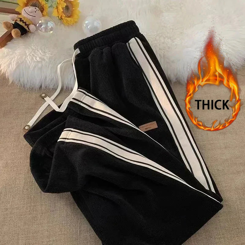 Territory Corduroy Striped Sweatpants Women Streetwear Thick Wide Leg Pants Y2K Harajuku High Waist Casual Joggers Korean Baggy Trousers