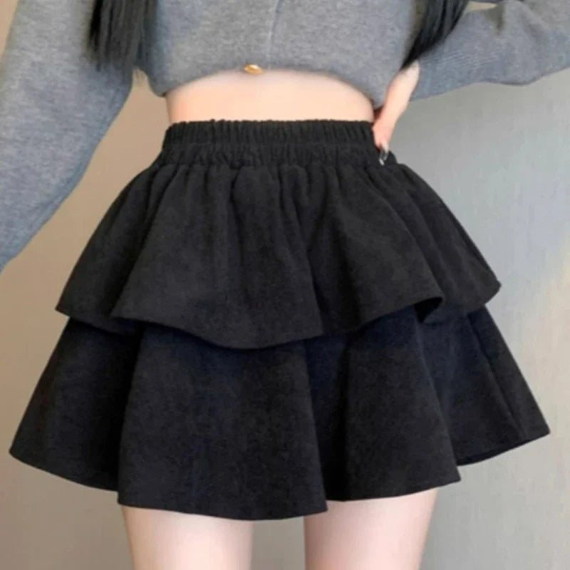 Territory Pleated Corduroy A-line Skirt Pink Women Ruffles Sweet Elastic Elastic Waist Mini Skirts Gothic Slim Tutu Skirt Hotsweet Faldas