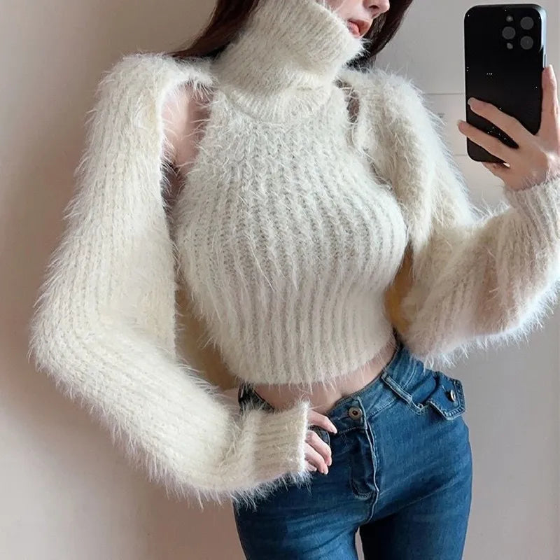 Territory Korean style Long-sleeved Cardigans Vest  Femme Autumn New Womens Loose Casual Capes Sweater Solid Knitwears Tops Two-Piece Set