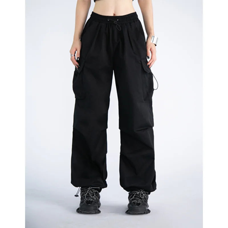 Territory Cyber Y2K Red Parachute Pants Women Kpop Streetwear Gray Cargo Trousers Oversized Egirl Punk Black Wide Leg Pantalones