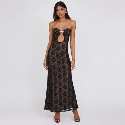 Territory Hollow Out Lace Sexy Maxi Dresses For Women Off-shoulder Strapless Outfits Backless Bodycon Y2K Sexy Party Long Dress