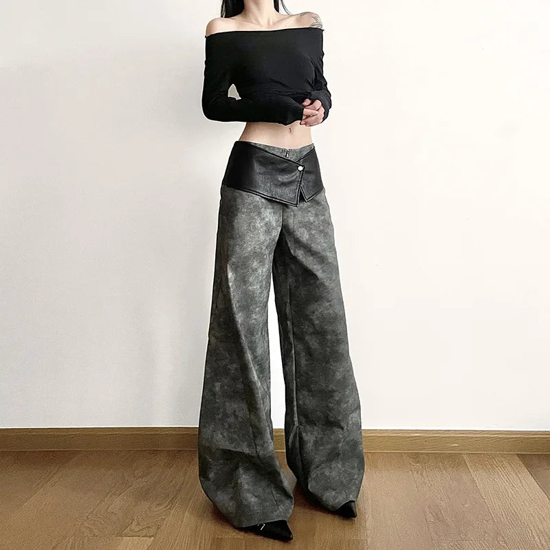 Territory Classic Vintage All-match Casual Trendy Cool Youth Vitality Women's Patchwork Gender-free Wide Leg Pants Trousers