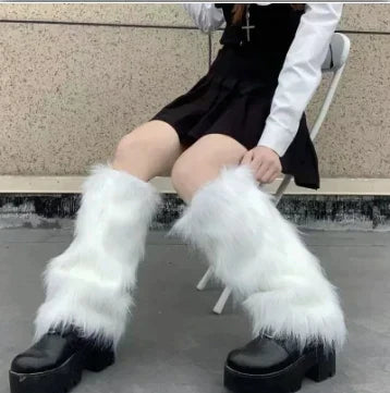 Territory Kawaii Bow Knot Leg Warmers Thickened Imitation Rabbit Fur Women Leggings Boots Cover Lolita Punk Harajuku Party Accessories