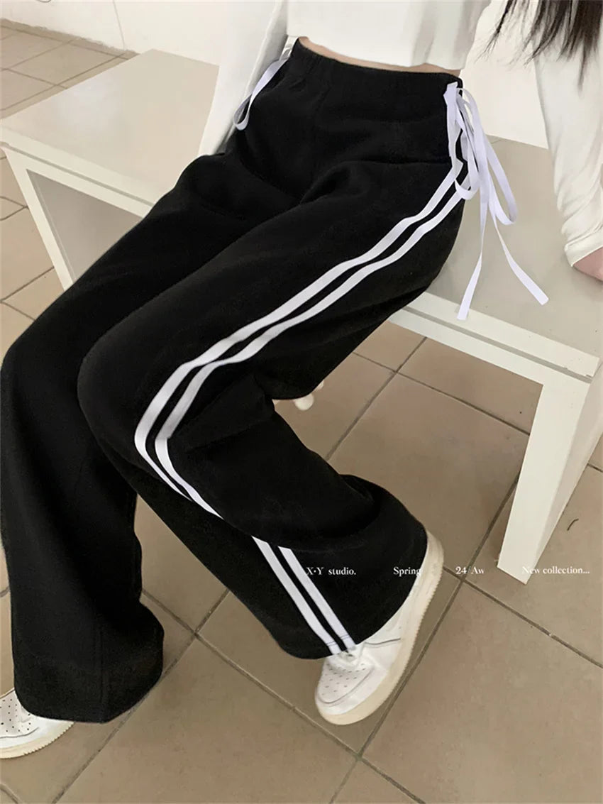 Territory Mopping Sports Trousers Chic Loose Women Bow New Spring 2024 Casual Office Lady High Waist Streetwear Wide Leg Pants