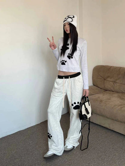 Territory Kawaii Baggy Sweatpants Women Japanese Style Cute Printed Sports Trousers Wide Graphic Jogger Casual Harajuku Streetwear