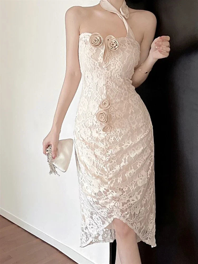 Territory Boho Lace Backless Sexy Runway Sleeveless Spaghetti Strap Dress Beach Summer Embroidery Party Sundress Women Dresses Female