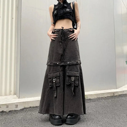 Territory American Style High Waist Skirt for Women 2024 Autumn Heavy Vintage Denim Skirts Y2k Grunge Mid-length Loose Faldas Mujer Jupe