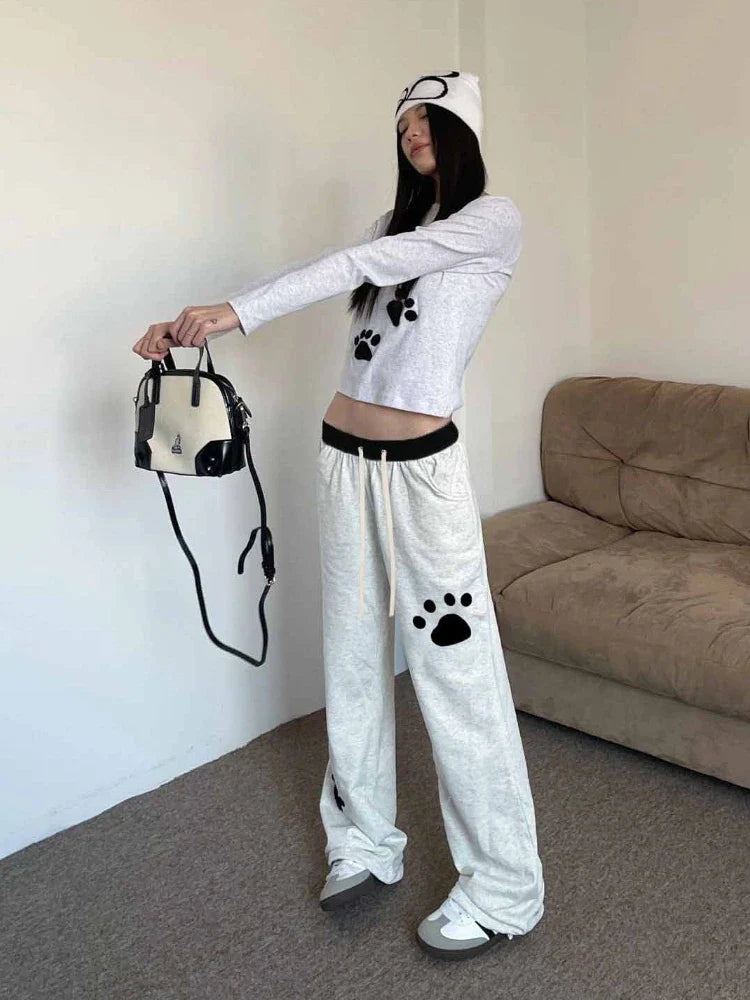 Territory Kawaii Baggy Sweatpants Women Japanese Style Cute Printed Sports Trousers Wide Graphic Jogger Casual Harajuku Streetwear