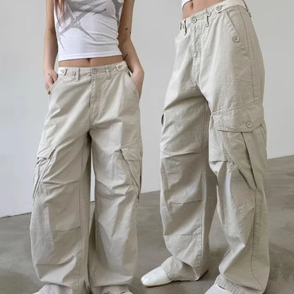 Territory Multiple Pockets Straight Trousers Women 2024 Summer Loose Thin Cargo Pants Y2k Grunge High Waist Casual Wide Leg