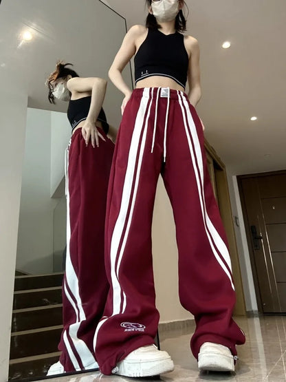 Territory Harajuku Baggy Sweatpants Women Hip Hop Style Y2k Streetwear Wide Striped Joggers Oversized Female Red Sports Trousers