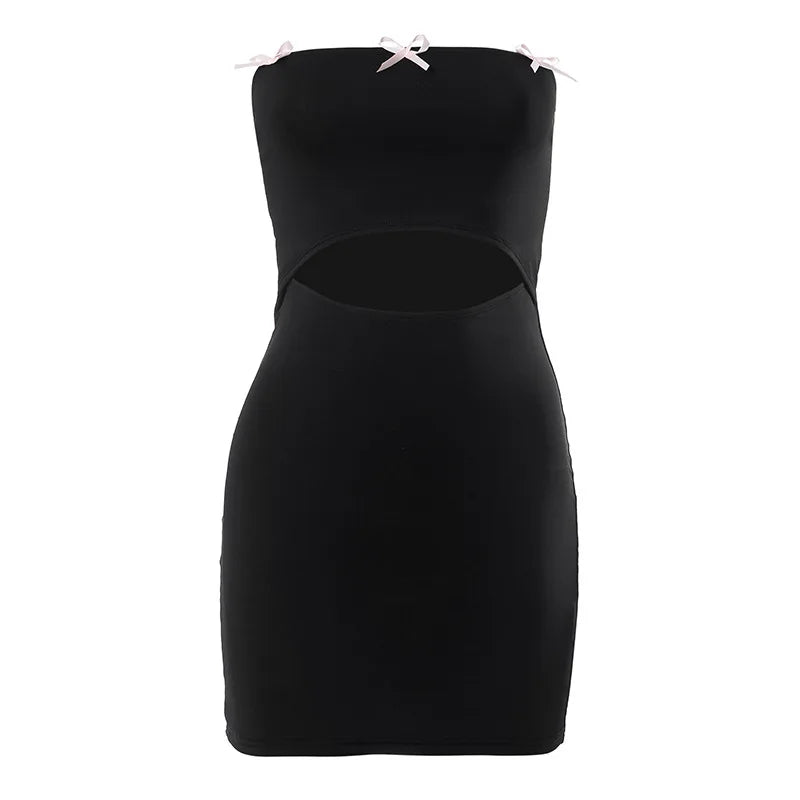 Territory Bow Cutout Tube Top Dress Cute Core Y2k Clothes Women Black Bodycon Mini Dresses Korean Fashion