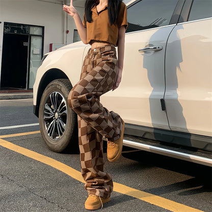 Territory Harajuku Jeans Women Korean Fashion Streetwear Baggy Straight Wide Leg Brown Pants Vintage Y2k Summer High Waist Casual Trousers