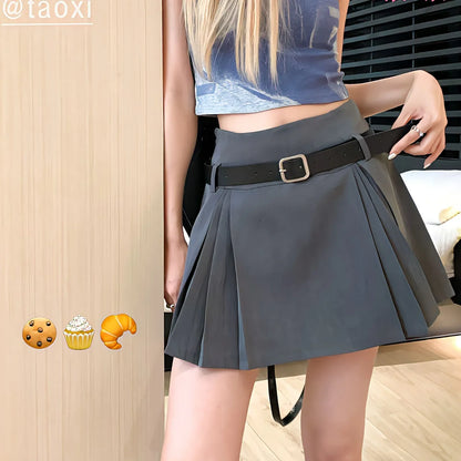 Territory American Retro Style High Waist Solid Color Pleated Skirts Y2k Summer Black Tennis Japanese Harajuku Korean Mini Skirt Short