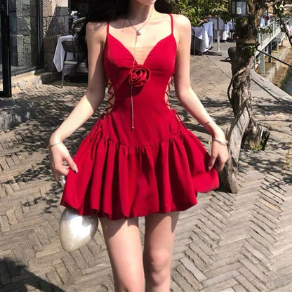 Territory Red Sexy Elegant Dresses Women Black Coquette Aesthetic One Piece Bodycone Mini Sleeveless Short Dress Y2k Sweet Dress