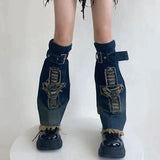 Territory Punk Gothic Cross Denim Leg Warmers Harajuku Boot Cuffs Sock Y2K Star Strap Leg Covers Personalized Calf Socks Y2k Accessories