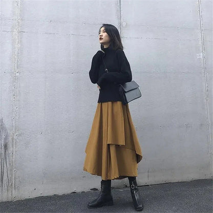 Territory Gothic Asymmetrical Cargo Skirts Women Streetwear Punk Irregular High Waist A Line Pleated Skirt Korean Hip Hop Midi Skirt