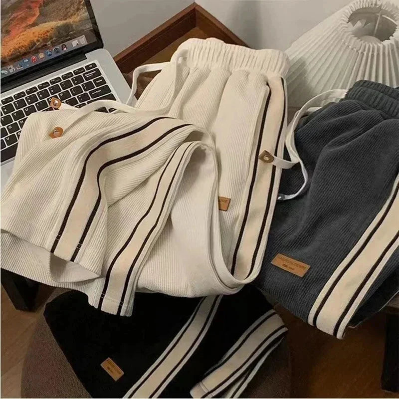 Territory Corduroy Striped Sweatpants Women Streetwear Thick Wide Leg Pants Y2K Harajuku High Waist Casual Joggers Korean Baggy Trousers