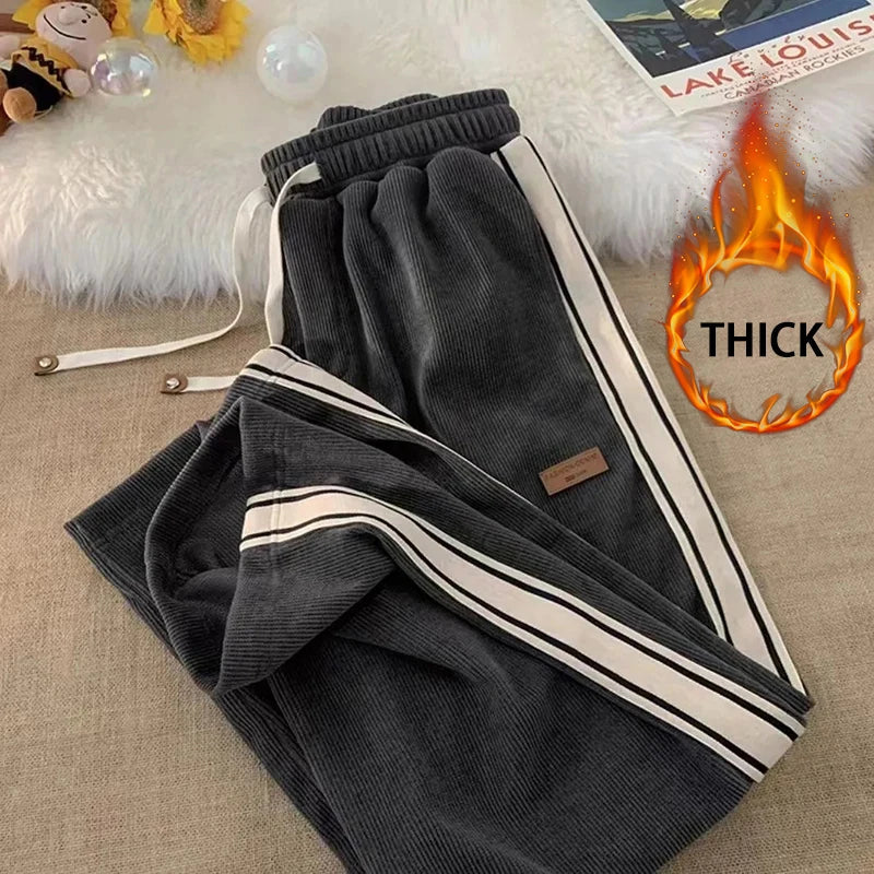 Territory Corduroy Striped Sweatpants Women Streetwear Thick Wide Leg Pants Y2K Harajuku High Waist Casual Joggers Korean Baggy Trousers